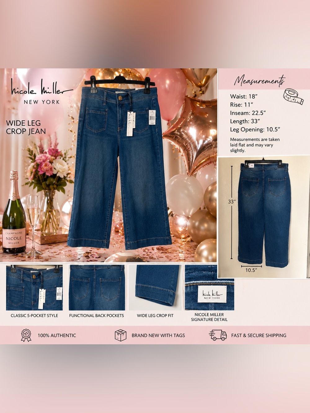 Nicole Miller New York Nomad Super High Rise Wide Leg Jeans – Size 6 – NWT